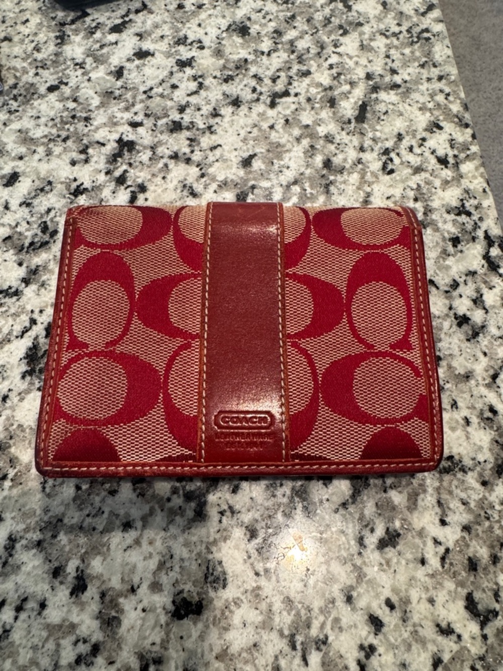 Coach Red Canvas Bifold Wallet with Leather Trim